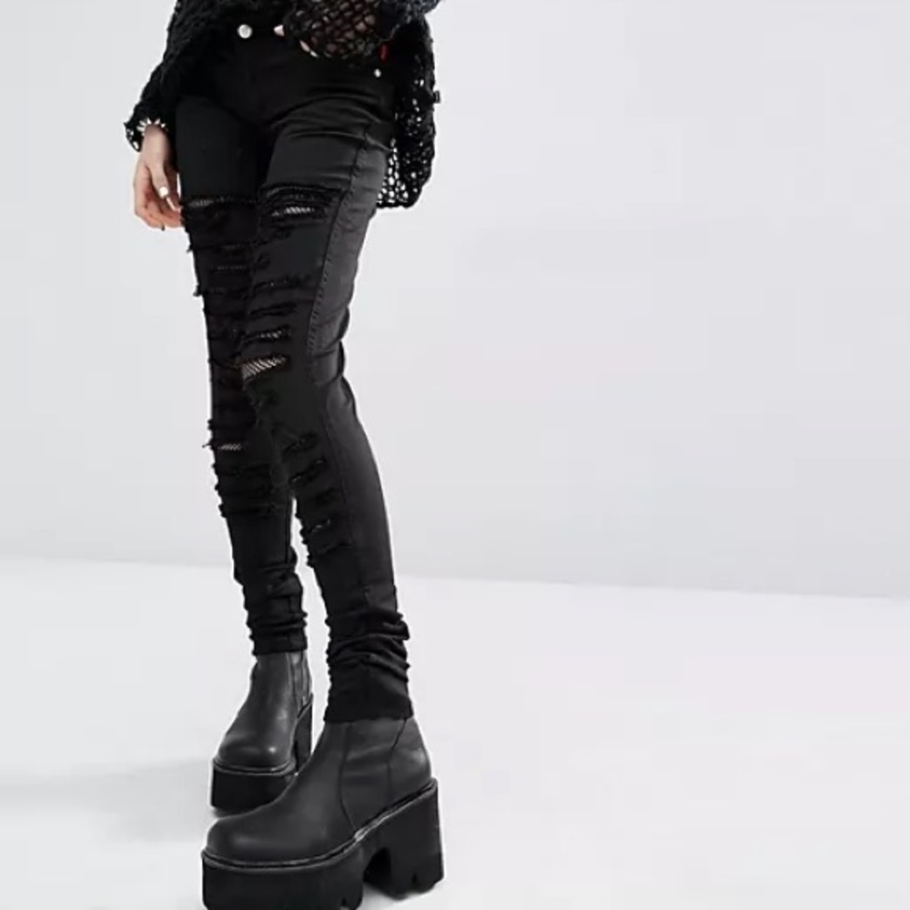 TRIPP NYC Distressed Fishnet Skinny Jeans ☠️
